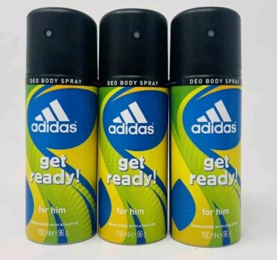 adidas DEO BODY SPRAY get ready for him { PACK OF 3} 150 ml each FREE SHIPPING 