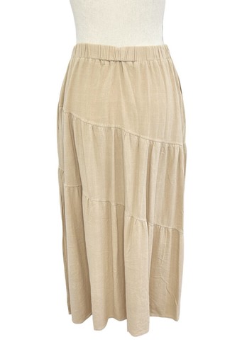THANNE Womens Tan Beige Peasant Layered A-Line Linen Blend Skirt Size 10 - Picture 7 of 10