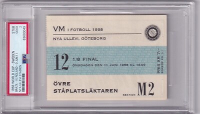 1958 World Cup Sweden Brazil England 1/8 Final Ticket Pele Rookie PSA 2