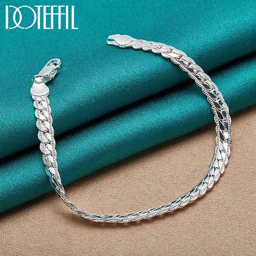925silver Bracelet 6mm 18/19/20cm Flat Chain Lobster Clasp for Women&men Jewelry - Picture 19 of 24