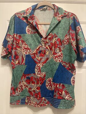 Vintage Vera Neumann Psychedelic 60s Nylon Top Floral Short Sleeve Half Button 8