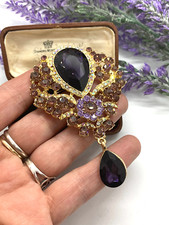 Broche Pin's En Forme De Violoncelle, Or Et Strass Cristaux - Avec Poinçon Ovale - Occasion