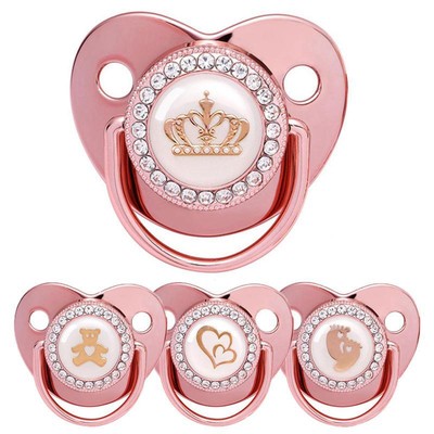 2023 New Baby Pacifier Rose Gold Bling Teether Bpa Free Newborn