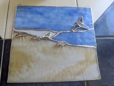 HANDCRAFTED STAINED GLASS PANEL SEABIRDS ON T...