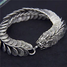 old Tibetan Silver Bracelet Handmade Bangle Mascot Dragon Bracelets