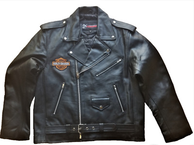 Motorcycle Harley-Davidson Jacket Patched Bike Rider  Real Brando Leather Jacket