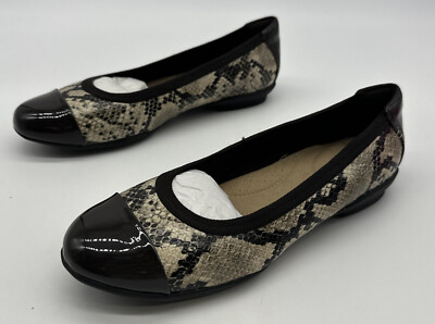 Clarks Womens Size Cap-Toe Flats Taupe Snake Sara Orchid