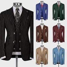 Striped Men's Suits 3 Pcs Formal Wedding Business Tuxedos Men Pant Vest Blazers
