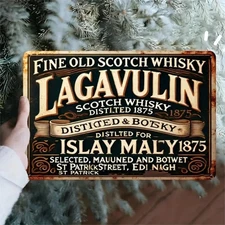 Vintage Scotch Lagavulin Scotch Whisky Tin Metal Signs Home Décor 8x12 