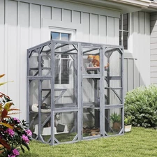 PawHut Catio Outdoor Cat Enclosure for 1-3 Cats, 59" x 28" x 60", Gray
