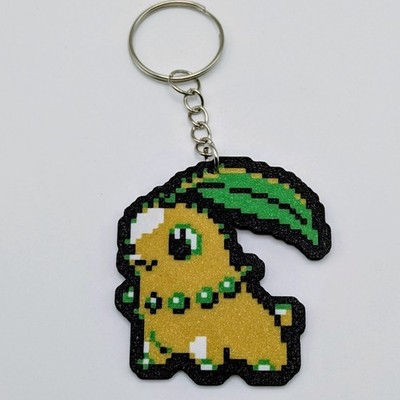 Chikorita - Pokemon Keychain Pixel Art Retro Sprite Keyring - Gold 