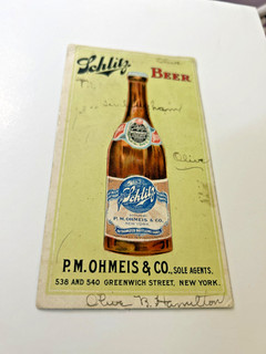 Pre Pro Schlitz Beer Blotter P.M.Ohmeis & Co. N.Y. Bottler Milwaukee Wisconsin