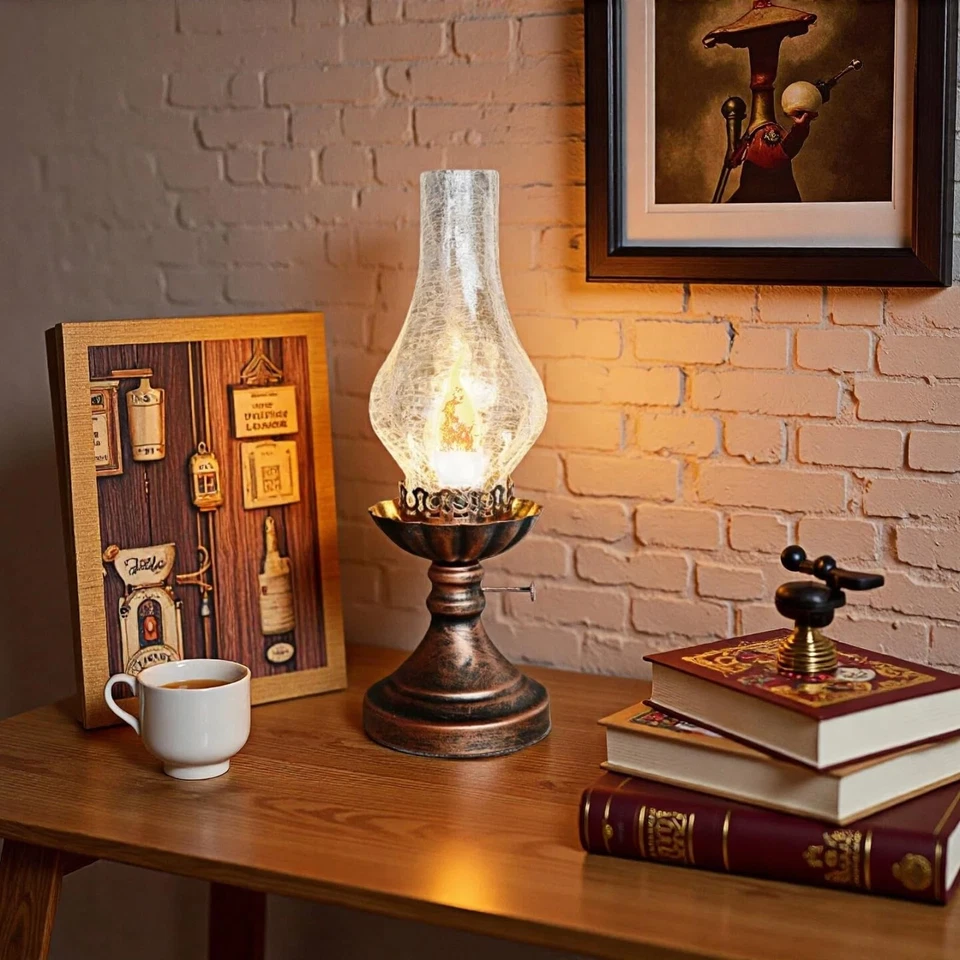 Lámpara de Mesa Vintage - 3 - Modo Regulable Retro Rústica Lámpara de Escritorio con Grieta Gl... Foto 4 de 4