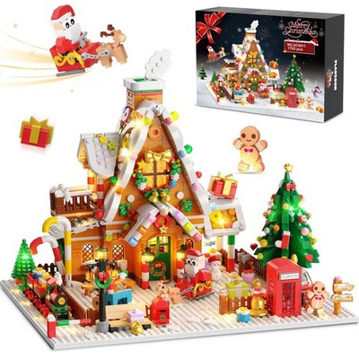 2025 Christmas Gingerbread House Courtyard Mini Building Set with Lights, Chr...