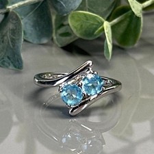 Sky Blue Topaz Gemstone Sterling Silver Bypass Ring- Pre-Owned/Vintage - Size 7