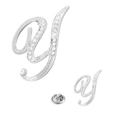 Letter Brooch Pins, 2 Sizes Rhinestone Alphabet Y Letter Badges Pin, Silver Tone