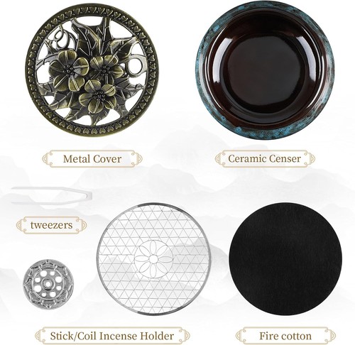 Handmade Ceramic Incense Burner with Metal Lid - Zen Meditation, Home Decor,S... - Picture 5 of 5