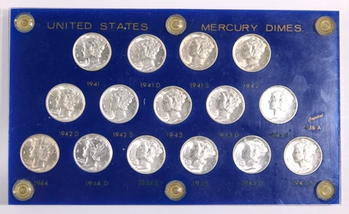 1941-1945 Mercury Dime Short Set  Capital Plastic Holder 15 Unc. Coins