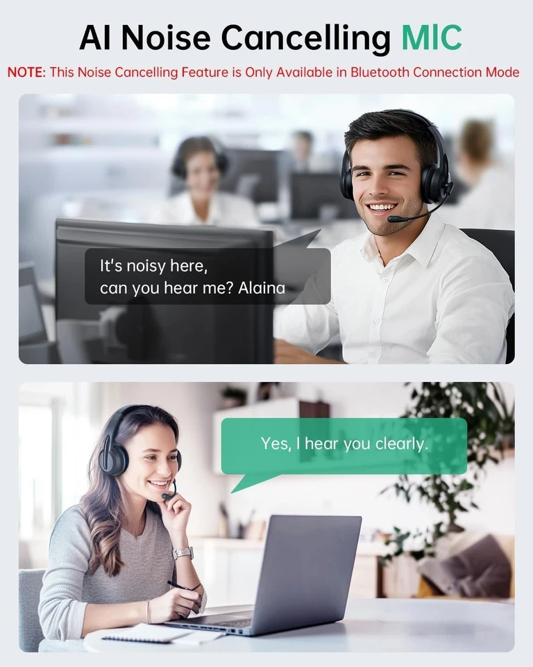 syndesmos Wireless Headset with Microphone, Adjustable Headband PC Headset - Image 3 of 4