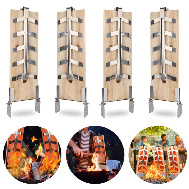 Flammlachsbrett BBQ Grill Edelstahl-stabilen Halterung Räucherbrett 2er Set