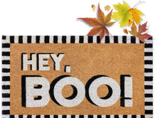 Hey Boo Halloween Coir Welcome Mat 30x17 Doormat Black White Stripe Porch Decor