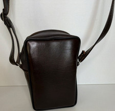 Vintage Brown Leather Camera Shoulder Bag with Strap and Zippered Closure