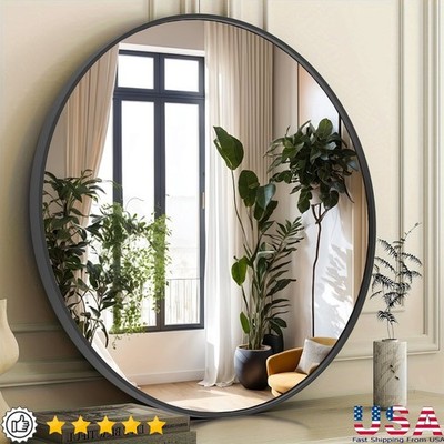 Round Wall Mirror Shatter Resistant Glass Modern Aluminum Frame HD Reflection US