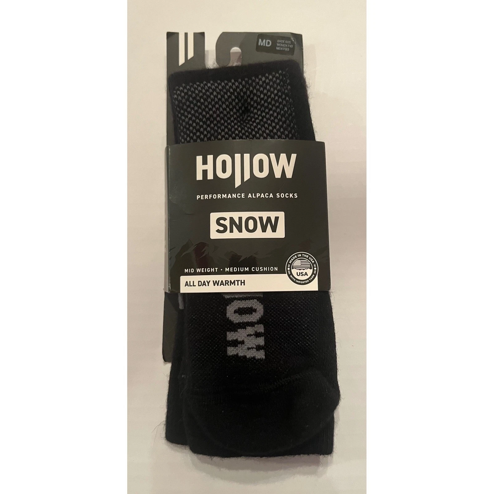Hollow Snow Performance Alpaca Wool Socks Mid Weight Med Cushion Men 7-9.5