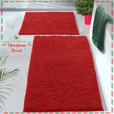 Red Bathroom Rugs Set-Extra-Soft Plush Bath Mat Shower Bathroom Rugs,1'' Chenill
