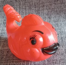 Celluloid Anthropomorhic Long Lashed Fish Baby Rattle Bath Vintage Toy Scarce 