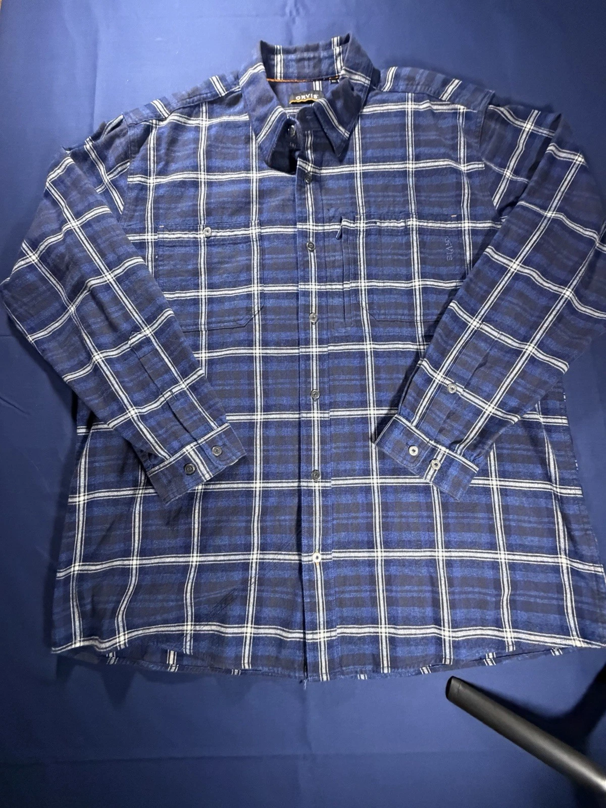 Orvis Blue Plaid Flannel Shirt Men’s XL Soft Cotton Long Sleeve Outdoor