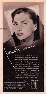 Sagrotan Damen-Hygiene - 1953 - Historische Werbung - Pharma Reklame ~12x24cm