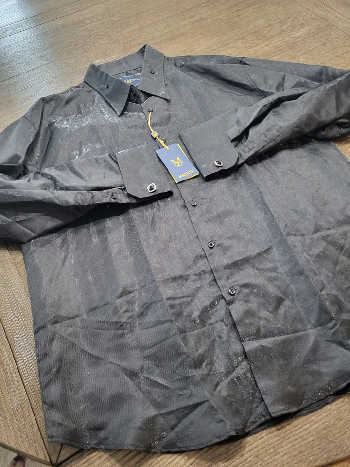 Manzini Shirt Men 5XL Red Geometric Flip Long Sleeve Button Up Dress Club $399MS - Image 3 of 4