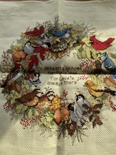 Handmade Gift completed finished cross stitch Bird garland 10''x 10'' New