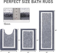 Bathroom Rug Mat Set 3 Piece Microfiber Shaggy Bath Set Non-Slip Soft Dark Grey