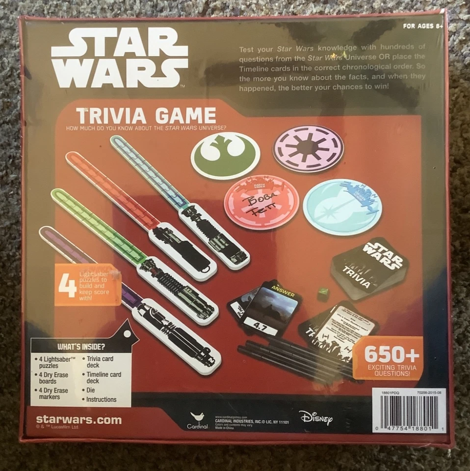 Star Wars Trivia Juego 650+ Preguntas 4 Rompecabezas Sable de Luz... Calidad Regalo-SW Foto 2 de 2