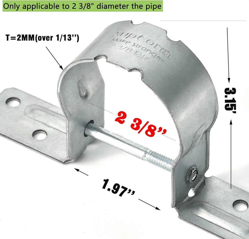 Soportes de valla de acero a madera de 2-3/8 pulgadas 50 piezas con agarre de tubo galvanizado poste de metal Foto 3 de 4