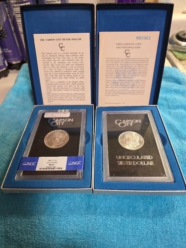 1883-CC (Choice BU+) 1882-CC (NGC MS-62) Morgan Silver Dollars - GSA W/COA