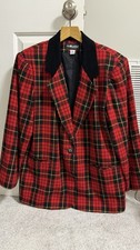 Sag Harbor Women's Multicolor Plaid Blazer Size 18 Wool Blend Velvet Collar EUC