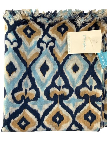 J.McLaughlin Neu Schilf Schal Navy/Beige/Hellblau Ikat Wolle Leicht - Bild 12 von 13
