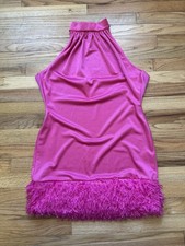 asos Design Hot Pink Halter Dress with Feather Trim Size 8 (Large)