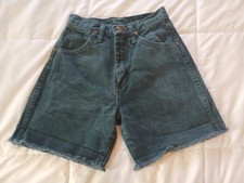 Vintage Wrangler Jean Shorts Made In USA Women's 22" 0-1 Cut Off Green Denim