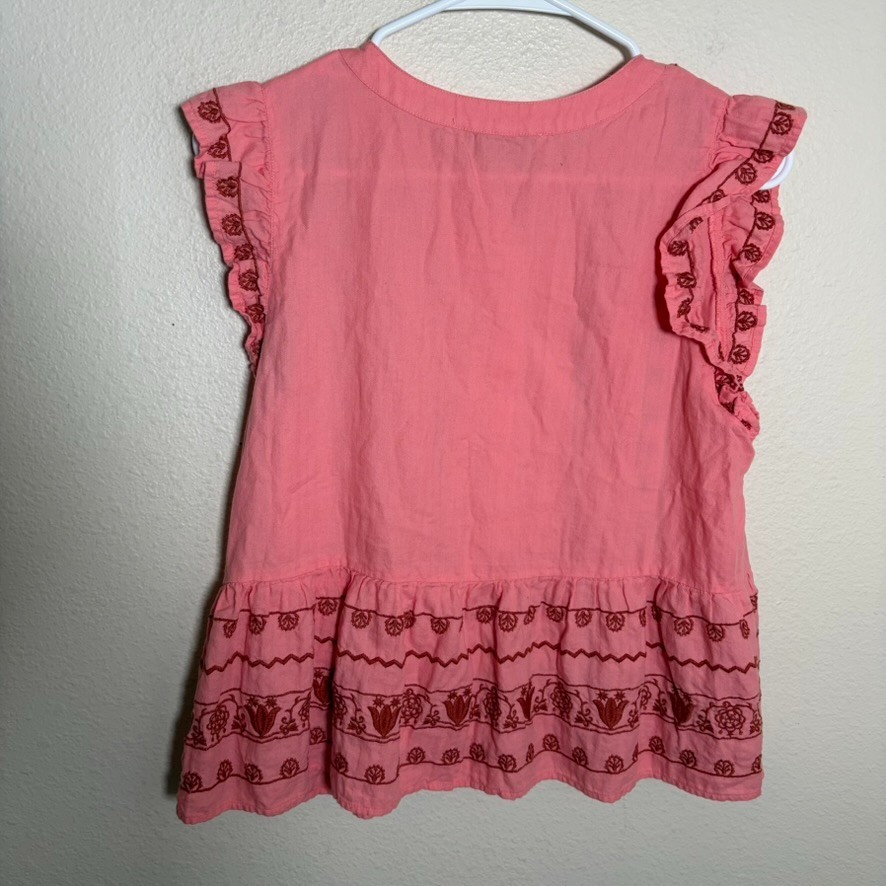 Loft Blouse Women's Small Pink Embroidered Button Popover Ruffle Boho Top