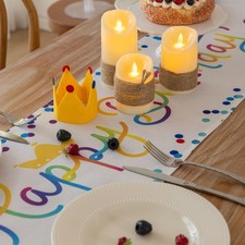 Happy Birthday Table Runner 13x72 Inch Polka Dot White Party Decoration Art