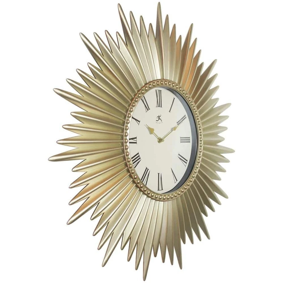 Wall Clock 24 in. Light Gold Plastic Frame Case Sunburst Design Silent Movement - Image 2 of 4