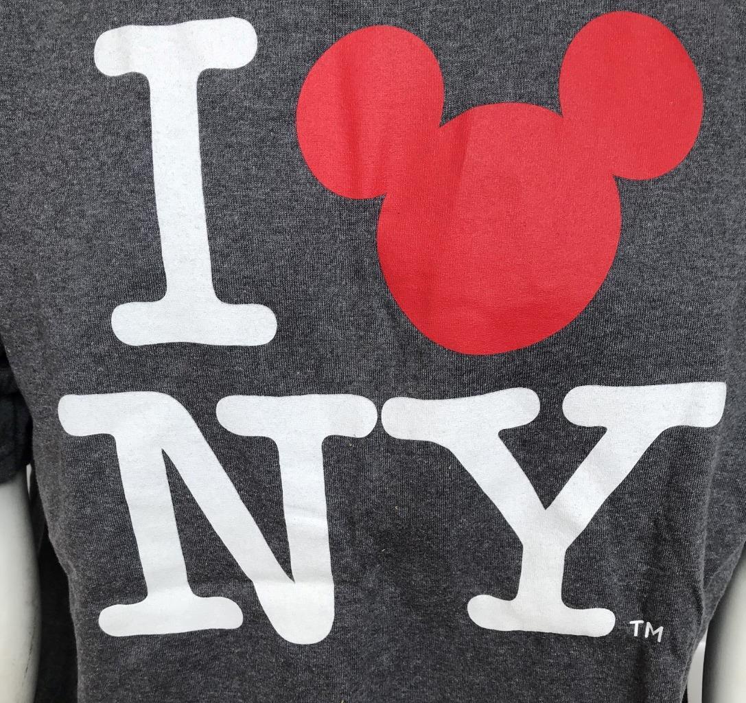 Disney Men's I Love NY Mickey Mouse Graphic Gray Short Sleeve