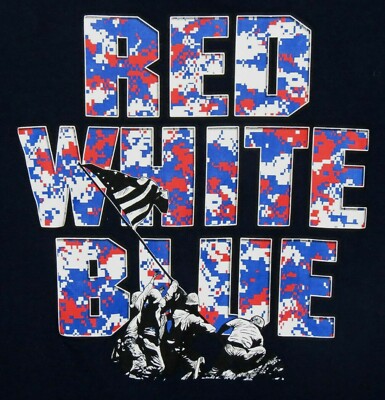 USA Red White Blue Raising The Flag Adult Size XL Short Sleeve Tee T-Shirt Nice!