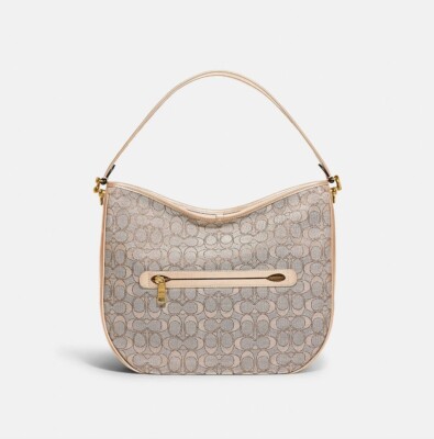 NEW COACH Signature Jacquard Soft Tabby Hobo Brass/Stone Ivory Free Ship