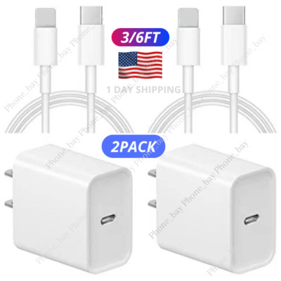2X 20W Fast Charge USB-C Power Adapter For iPhone 14/13/12/11 Pro/iPad PD Cable