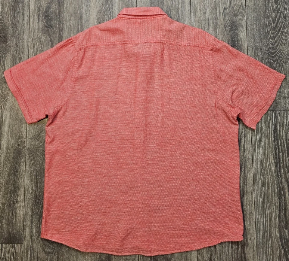 Report Collection Short Sleeve Button Down Shirt 100% Linen Coral Orange Mens 2X - Image 2 of 4